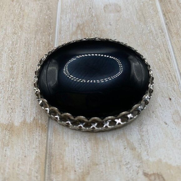 Vintage Large heavy black onyx brooch pin - Picture 3 of 10